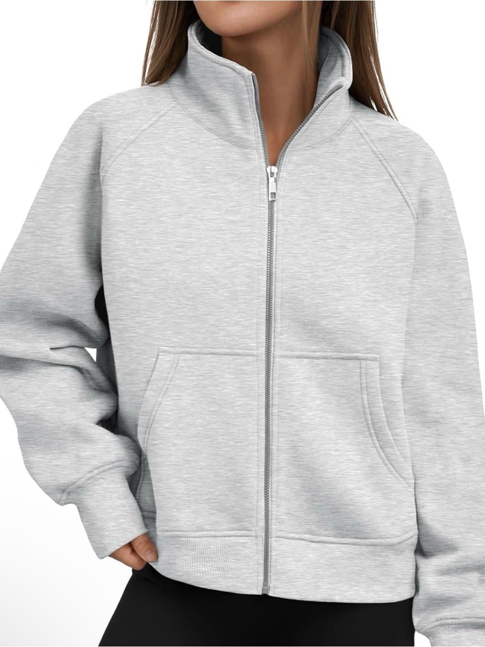 Light Gray Full-Zip Jacket for Women